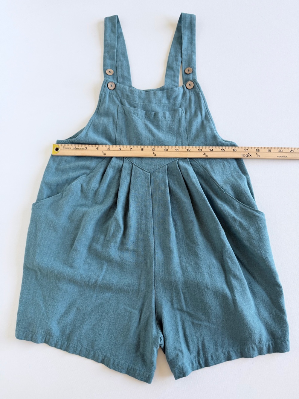 Automet Teal Linen Blend Shortalls Romper Pinafore Overalls Size S - Picture 6 of 11
